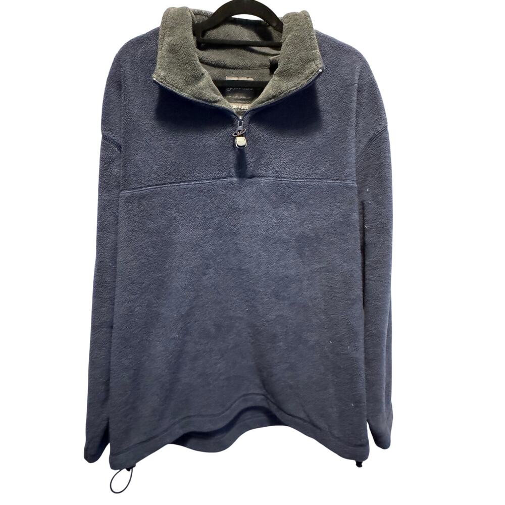St Johns Bay Plush Fleece Quarter Zip Pullover Sweatshirt Men XL Blue Drawstring